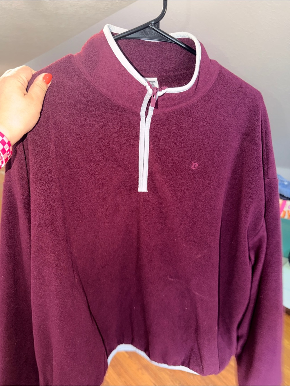 PINK Victoria's Secret Burgundy Quarter-Zip Fleece Pullover